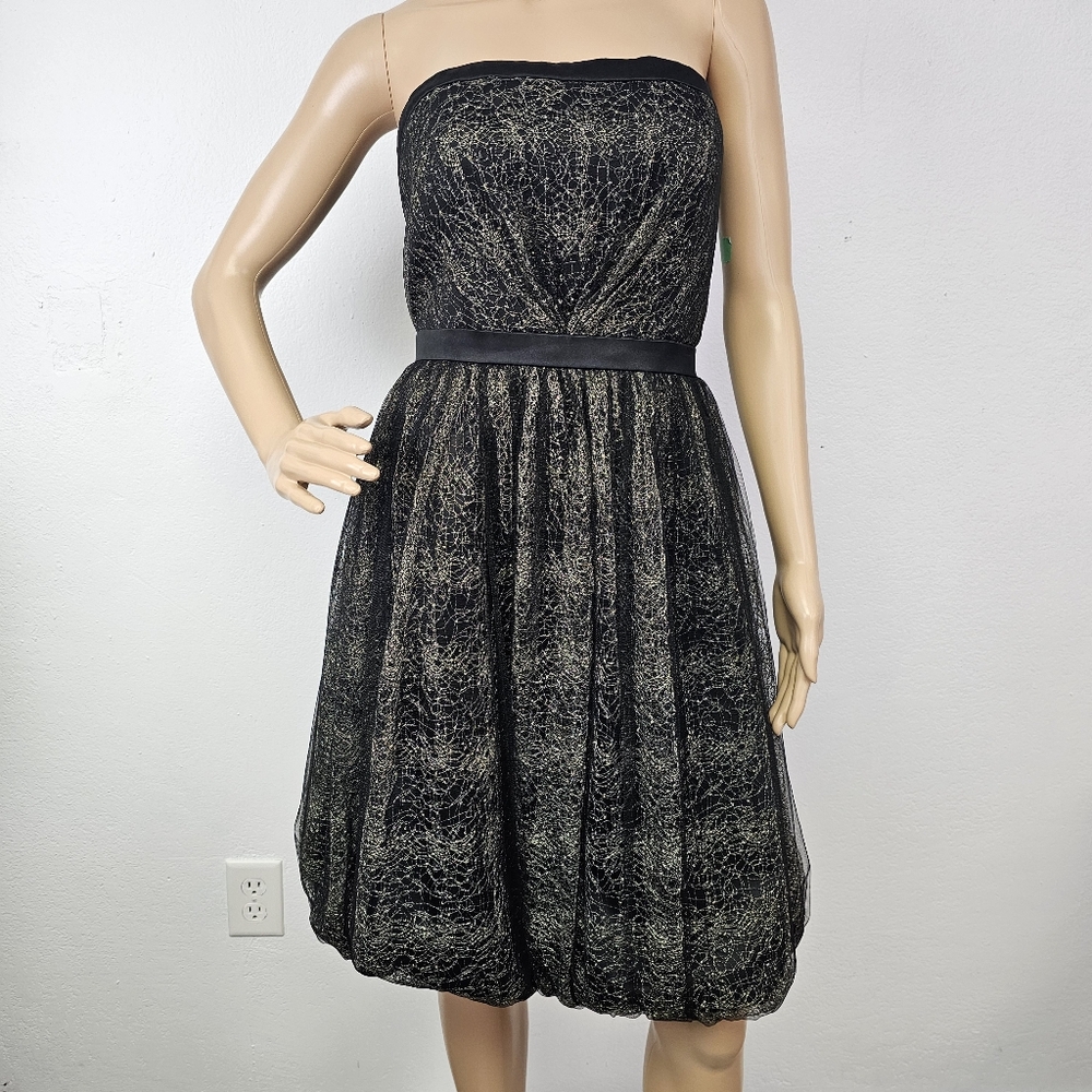 VTG Black Gold Lace Strapless Bubble Dress Sz 8 Dark Fairy Whimsigoth New Years